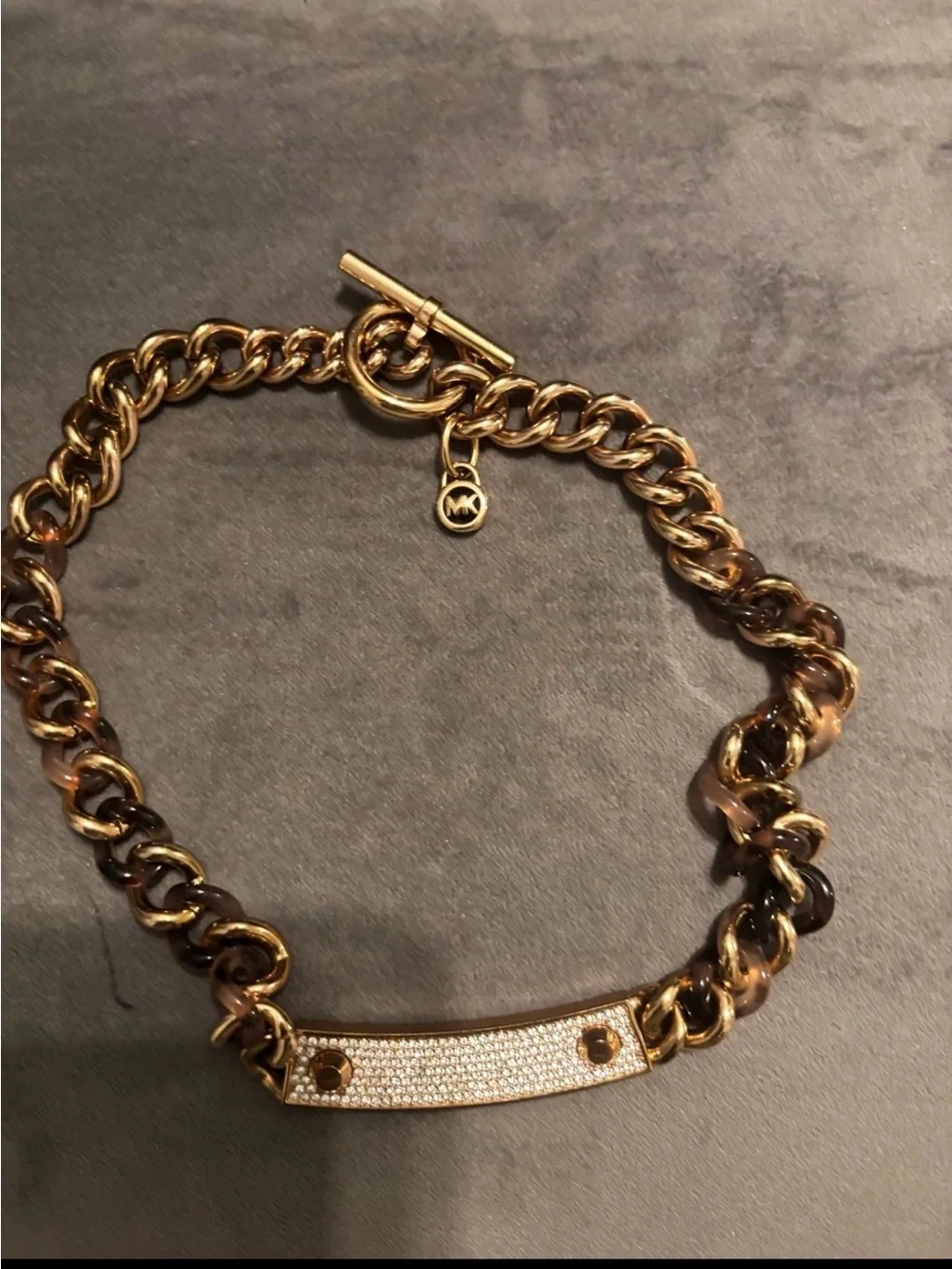 Michael Kors Pave Crystal ID Toggle Gold Tone Necklace
